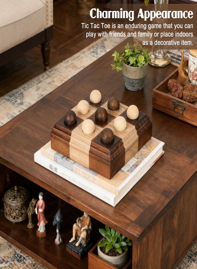 Kuabiz Tic Tac Toe Decor 8x8 Inch Wooden Tic Tac Toe Board Classic Wooden Family Board Coffee Table Decor Livingroom Checkered Modern Boards for Family Adults Activities (Brown, Wood) - Image 5